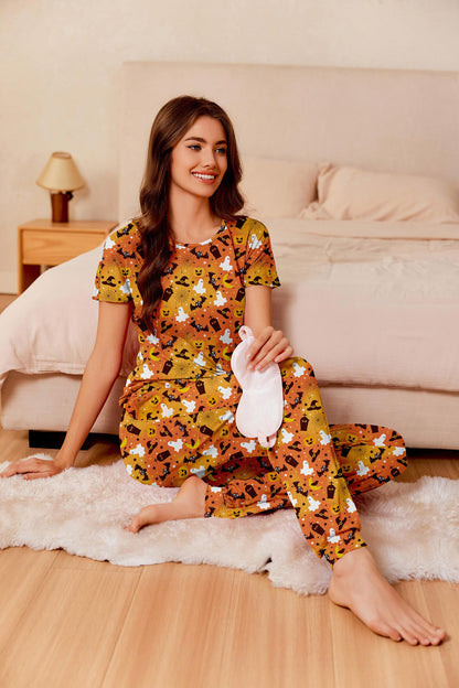 Ekouaer Womens Pajama Sets Halloween Short Sleeve Lounge Sets for Women Jogger Pajama Set 2 Piece Pj Sets With Pockets S-XXL