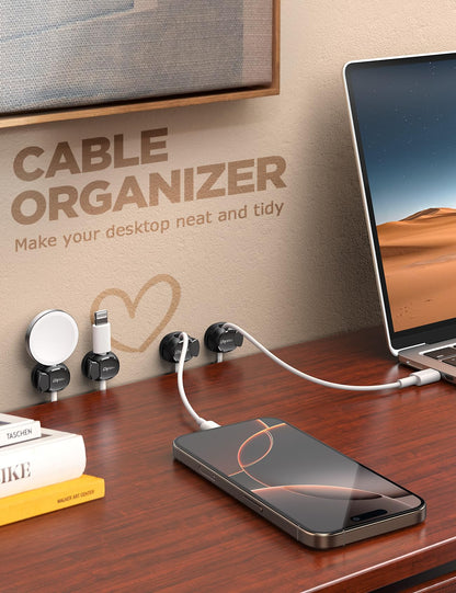 8Pack Cord Organizer [Dual Spring & Clasp, Max Secure] Cable Clips - Chfeila Cable Management, Adhesive Phone Charging Wire Holder for Nightstand/Wall, Home Office Desk Accessories Decor Essentials
