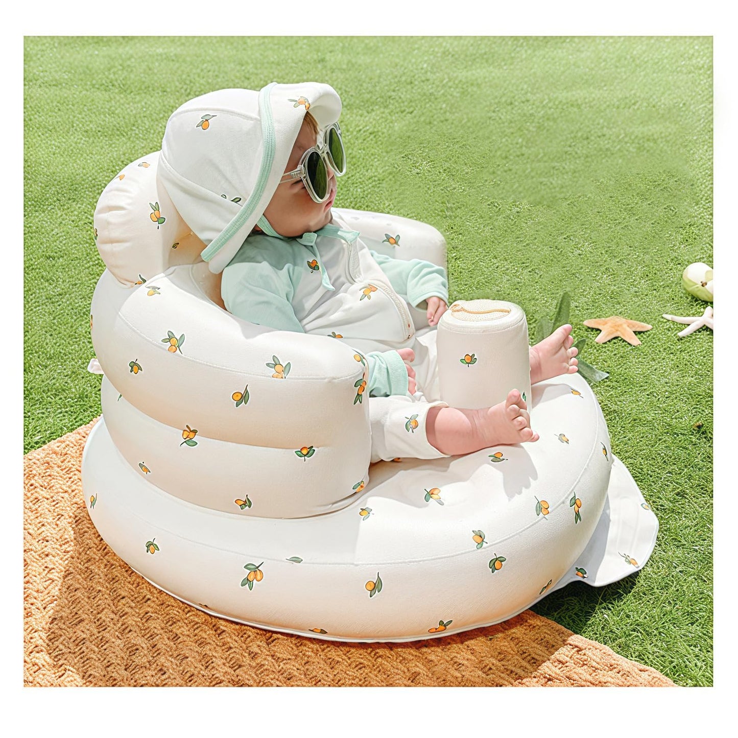 AirSwim Inflatable Baby Seat, Inflatable Baby Chair for Babies 3 Months and Up, Summer Blow Up Chair with Built in Air Pump, Infant Floor Sofa for Learning to Sit, Palying, Camping, Orange