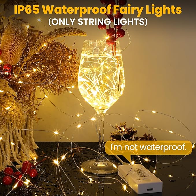 Mlambert LED Fairy Lights Battery Operated with Timer, Rechargeable Mini Twinkle Lights for Christmas Decor, Holiday Party, 32.8FT(16.4x2), Warm White