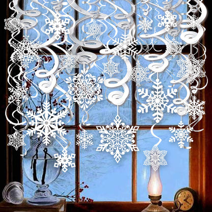 40pcs Snowflake Swirls Decoration, Konsait Merry Christmas Snowflake Hanging Swirls Garland Foil Ceiling Ornaments for Xmas Winter Wonderland Holiday Party Decor Supplies,Already Assembled
