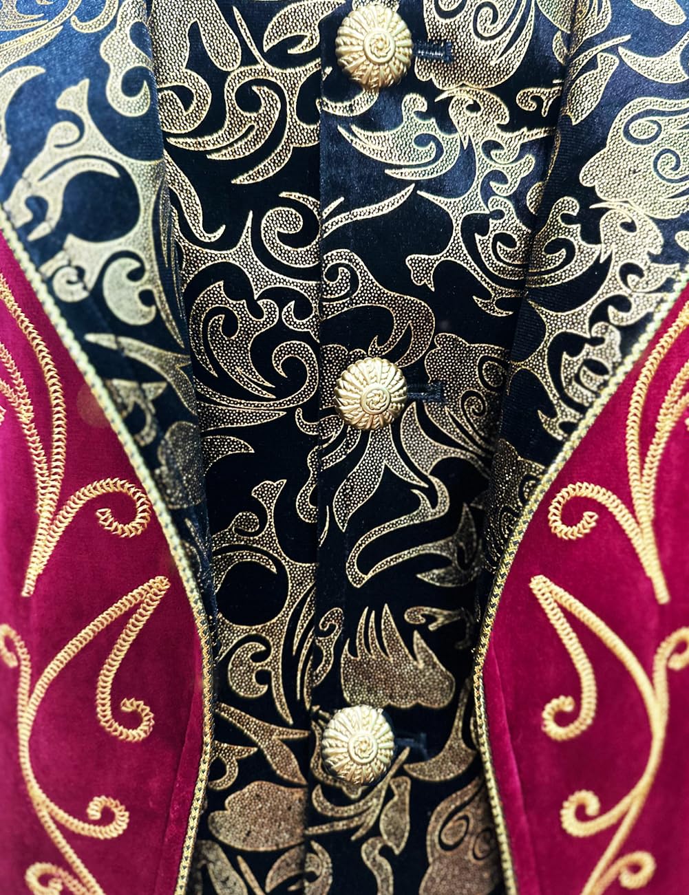 AIBEIX Mens Steampunk Medieval Jacket Gothic Victorian Frock Coat Uniform(Gold Edge-red,XX-Large)