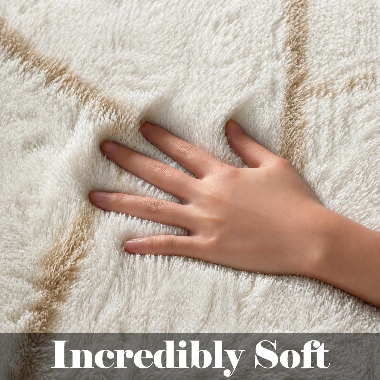 ONASAR Rugs for Living Room Bedroom, 5x8 Fluffy White and Beige Area Rug, Geometric Boho Soft Plush Shaggy Floor Carpet Mat for Nursery Kids Girls Boys Teen Dorm Home Decor Aesthetic