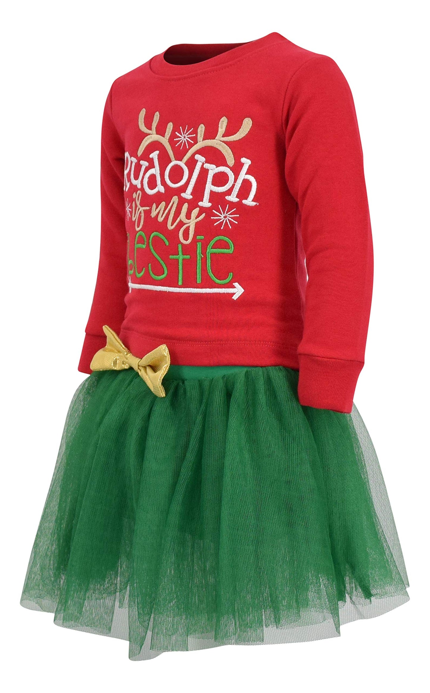Unique Baby Girls Reindeer is My Bestie Christmas Tutu Dress (6) Red