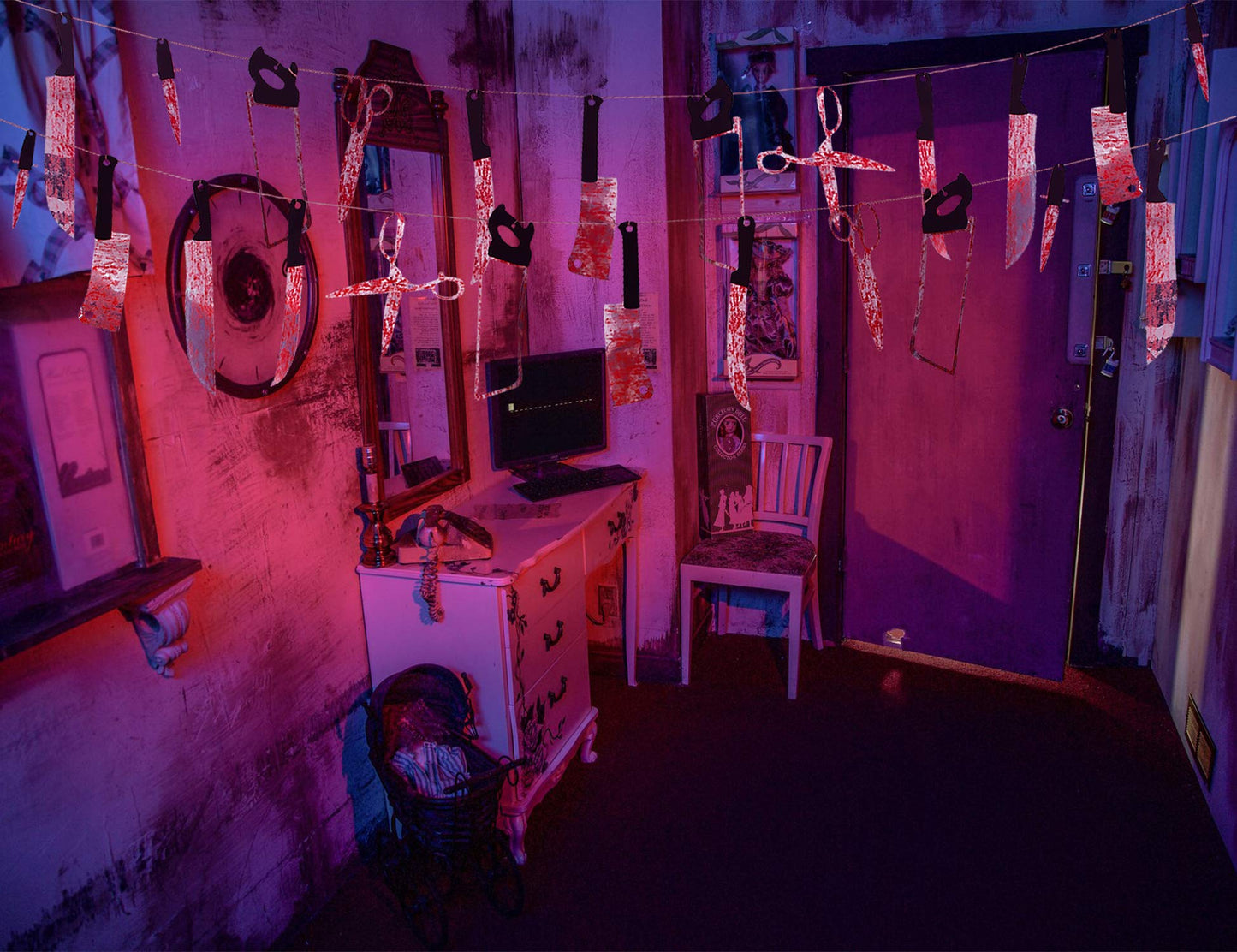 Halloween Party Decorations Bloody Banner: Horror Scary Garland Decor for Creepy Movie Theme Birthday Carnival Spooky Props Supplies, 4PCS