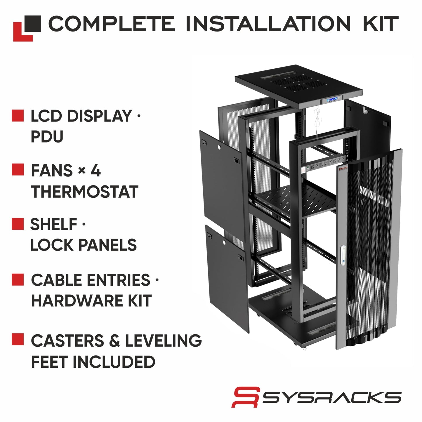 32U Server Rack Cabinet, 39” Deep 19” Floor Standing Network Enclosure, 1600 lb Capacity, 35” Rail Depth, Mesh Doors, 4 Fans, PDU, Shelf & Mounting Hardware