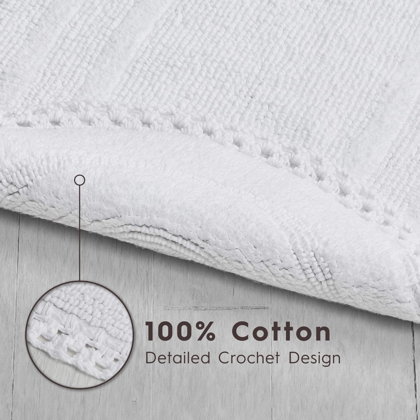 Laura Ashley Camilla 100% Cotton Oval Bath Mat with Crochet Border, Soft & Absorbent, Bright White 21" x 34" Bathroom Rug