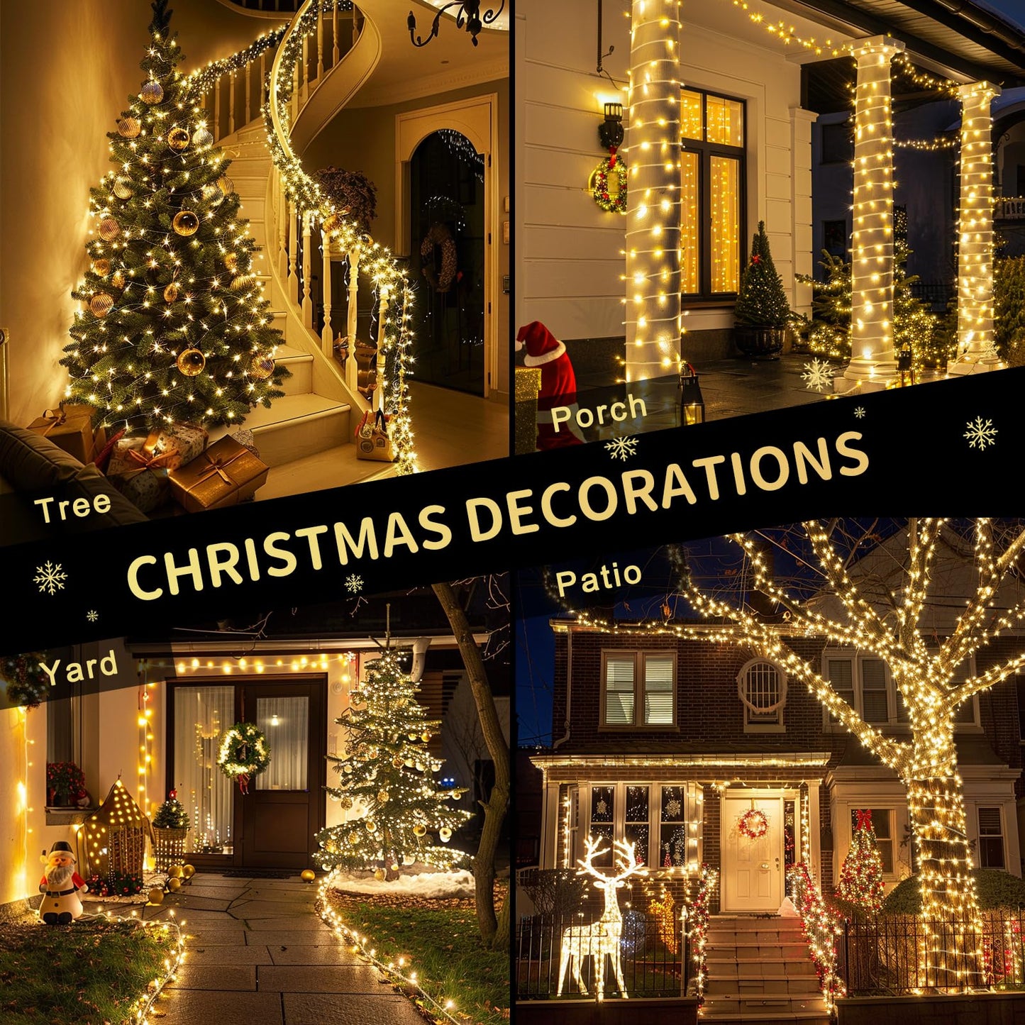 JMEXSUSS 200 LED Christmas Lights Indoor Outdoor, Connectable Warm White Christmas Tree Lights Clear Wire, 66 Ft Twinkle Fairy String Light Plug in for Bedroom Wedding Xmas Tree Decorations