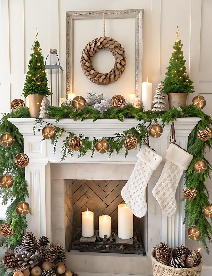 4.7" Large Plastic Christmas Balls Ornaments Set of 4, Glitter Shatterproof Christmas Bulbs Ornaments for Xmas Tree Decorations, Bronze & Brown Ornament for Tree, Mantel, Garland, Winter Holiday Decor