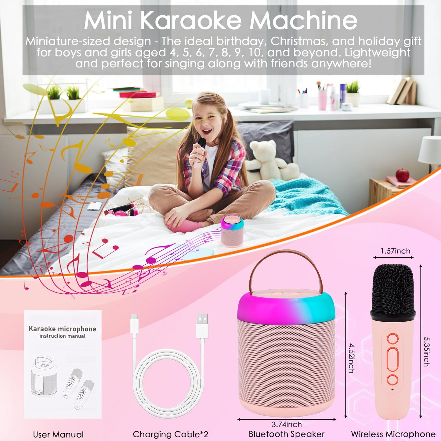 Birthday Gifts for 3, 4, 5, 6, 7, 8, 9, 10, 11, 12 Year Old Toys Girls Boys, Christmas Stocking Stuffers,Karaoke Machine for Kids Teens Adults, Portable Bluetooth Speaker with Wireless Microphone