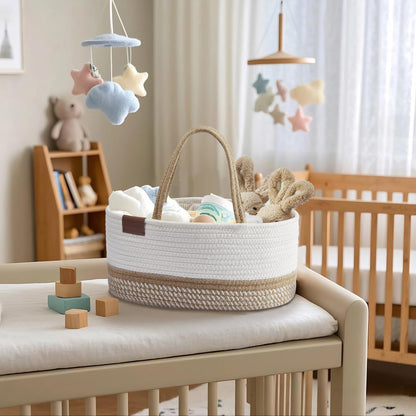 DECOMOMO Baby Caddy Organizer, Diaper Caddy Basket, Baby Baskets for Baby Shower (Spiral Beige & White, Large)