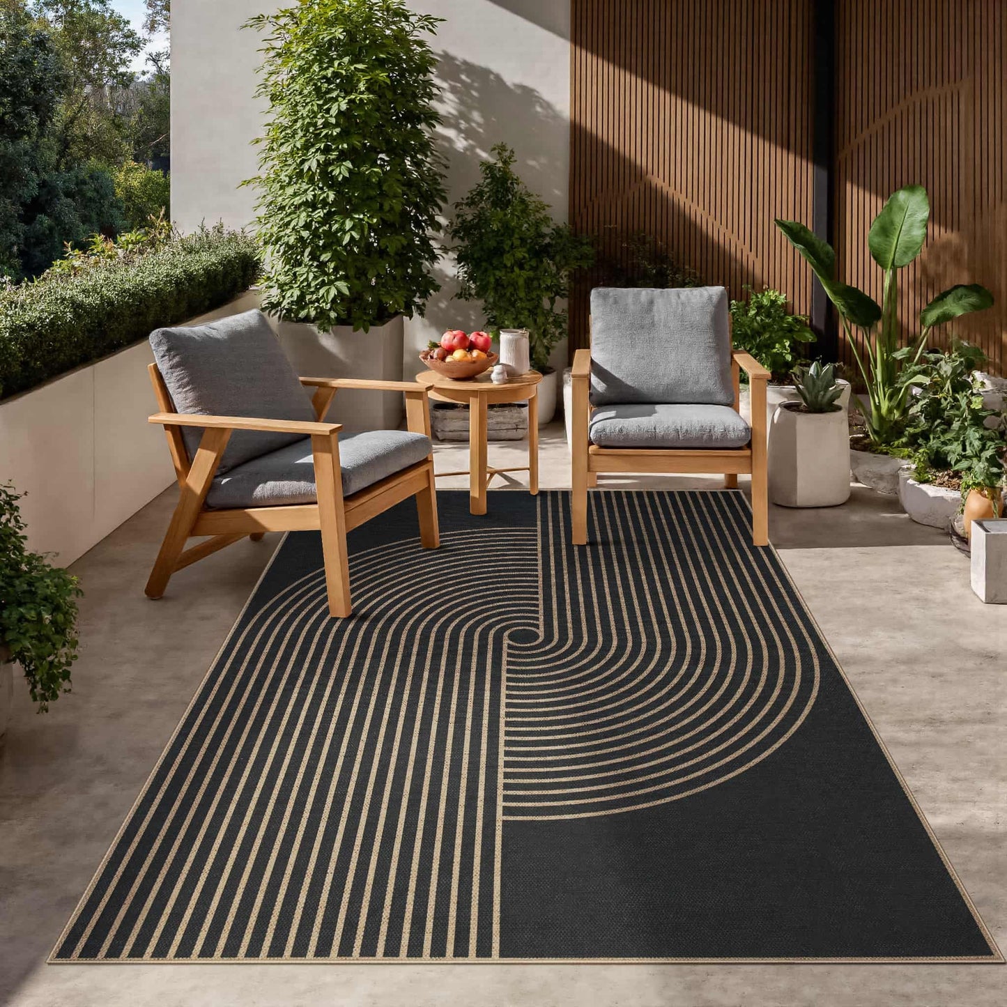 Latte&Fog Easy Jute 4x6 Outdoor Rug, Washable Linen Textured Durable Patio Rug, Non Slip Natural Indoor Carpet for Patio, Balcony, Porch, Courtyard, Deck, Bedroom, Backyard - Black/Brown 4'x6'