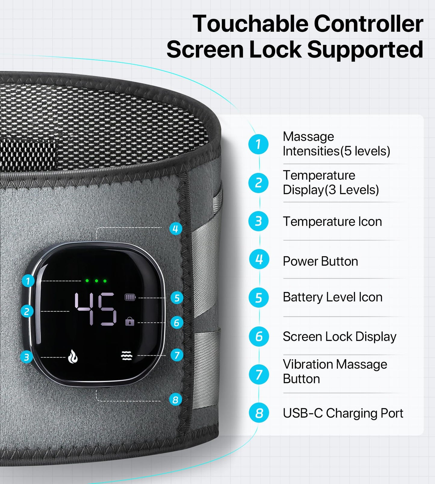 ALLJOY 67" Cordless Heating Pad for Back Pain Relief FSA HSA Eligible, Birthday Gifts for Women Men Mom Dad, Portable Lower Back Massager with 3 Heat 5 Vibration, Lock Screen Supported