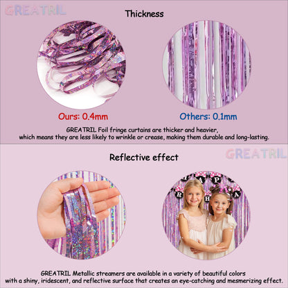 Tinsel Curtain Pink Glitter - GREATRIL Girls Tinsel Curtains Pastel Foils Fringe Party Decoration Background for Unicorn Mermaid Fairy Princess Birthday School Child School Party
