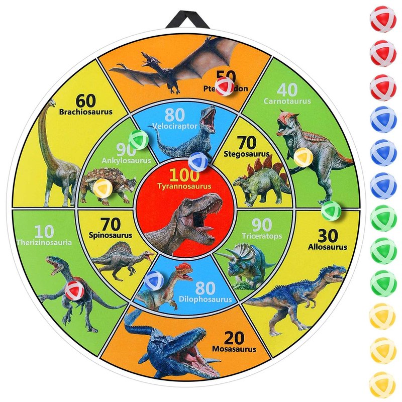 30 Inch LED Dart Board Kids Game,12PCS Sticky Balls,Indoor/Outdoor Sports Carnival Games Yard Party, Suitable for 3 4 5 6 7 8 9 10 Years Old Boys and Girls Birthday Gifts Dinosaur Toys