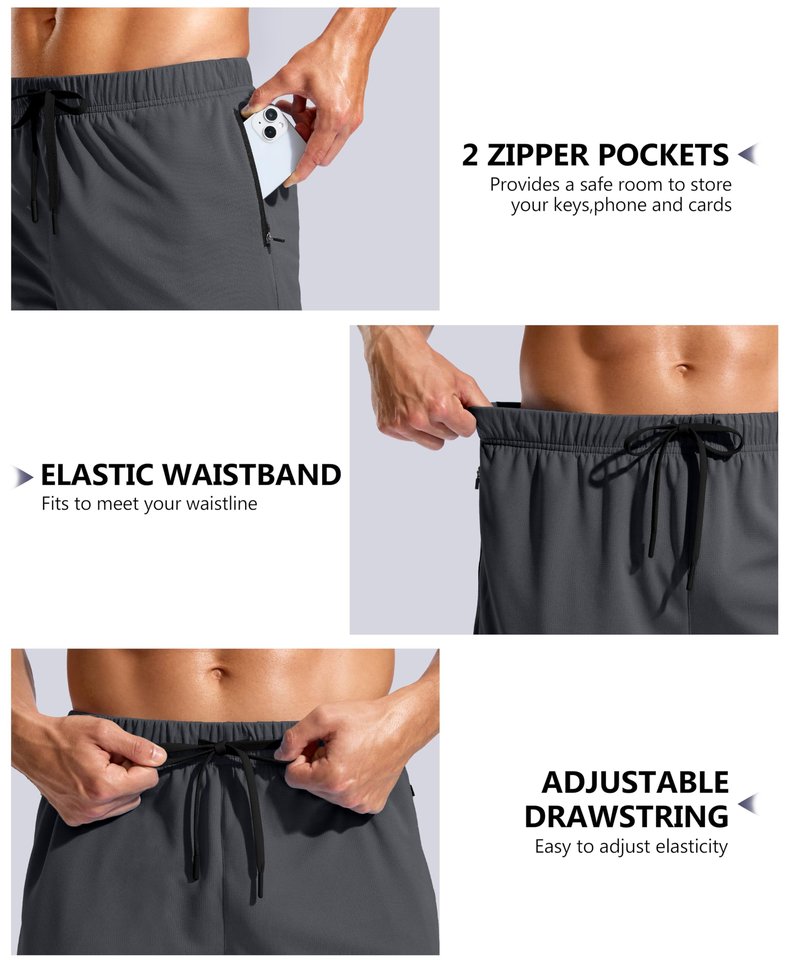 Pudolla Men's Workout Running Shorts with Zipper Pockets 5" Lightweight Quick Dry Athletic Gym Mesh Shorts no Liner(Dusty Grey Medium)
