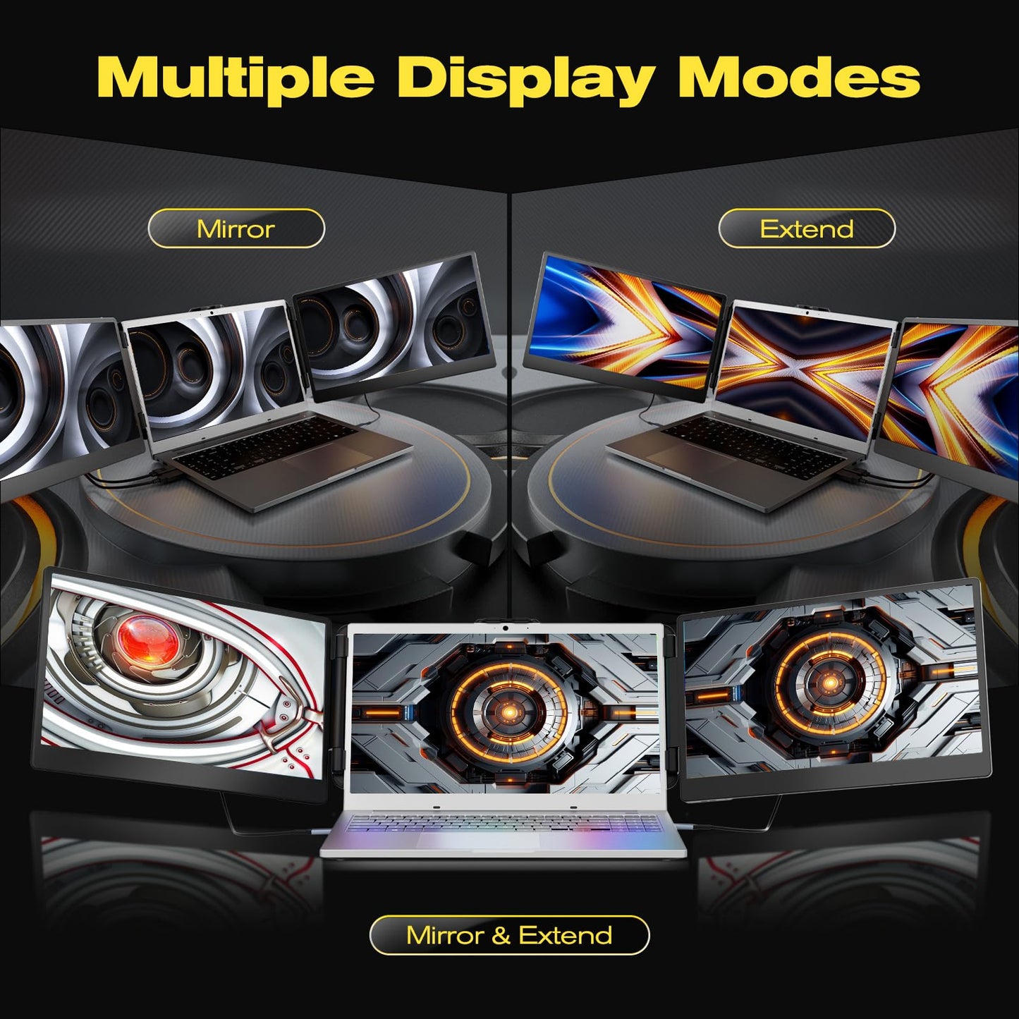 KEFEYA Portable Monitor for Laptop, 14” Full HD IPS Display Screen, Triple Laptop Screen Extender, Work with 13”-17” Mac Windows Chrome