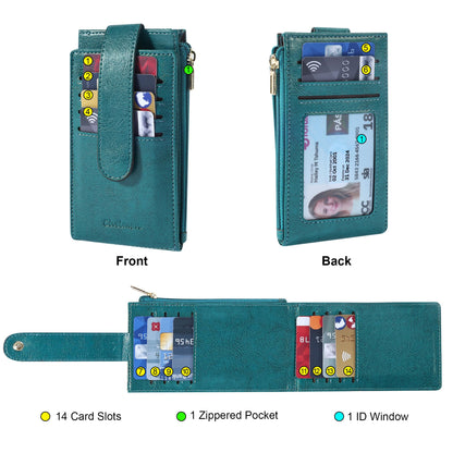 Chelmon Womens Wallet Slim RFID Blocking Bifold Multi Card Case Wallet with Zipper Pocket (Peacock Blue)