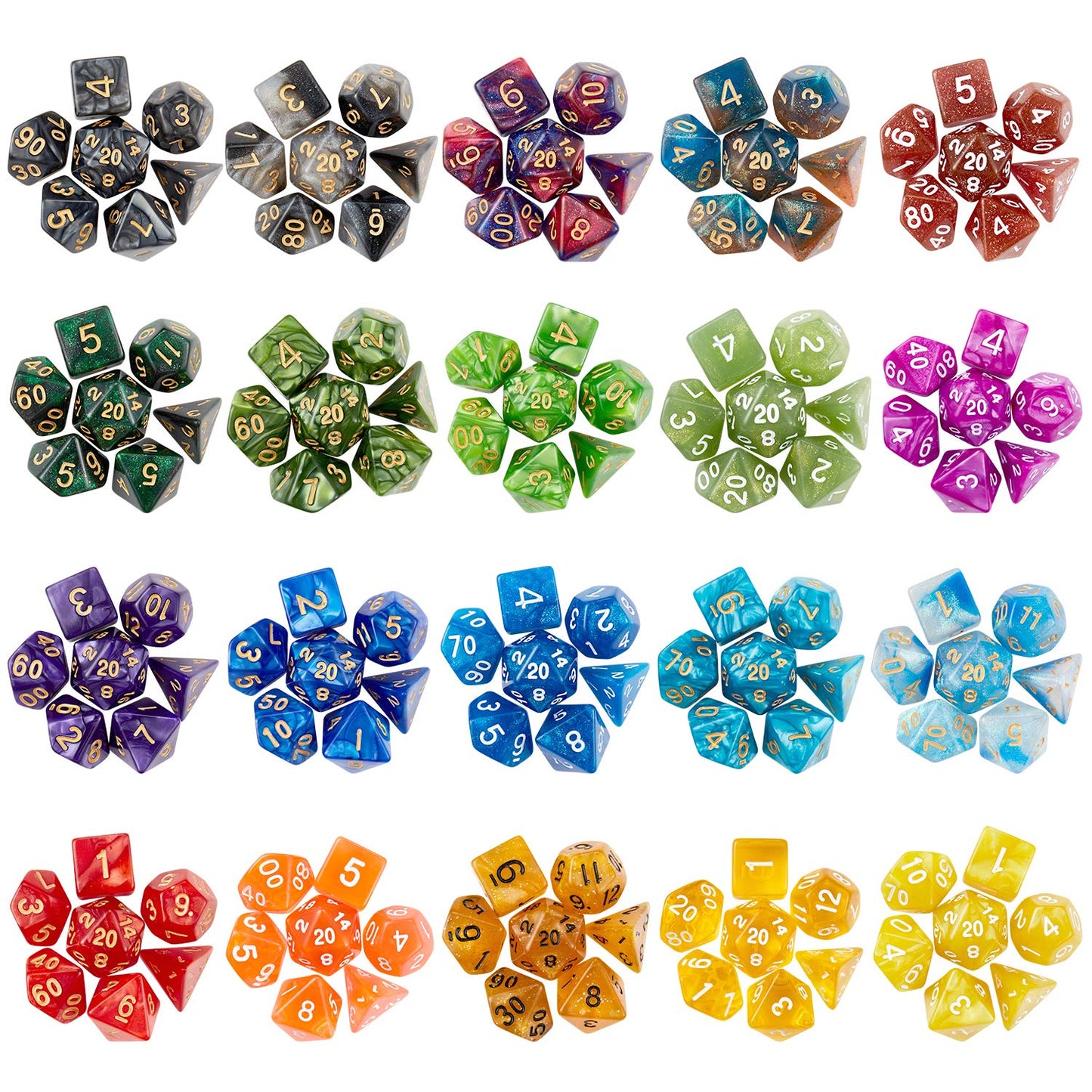 DND Dice Set (140 Pieces), Huuancy Polyhedral Dice for Dungeons and Dragons DND RPG MTG Table Games with 1 Large Flannel Bag, 20 Colors