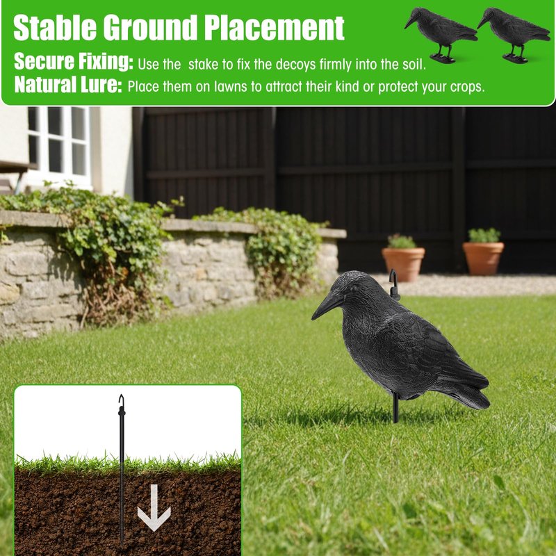 Novabright 6 Pcs Realistic Crow Decoys-Life Sized Simulation Crow Statue, Hunting Bait Decoys, Black Crows Decoy Figuring with Feet Stake for Hunting Halloween Party Yard Garden Decoration