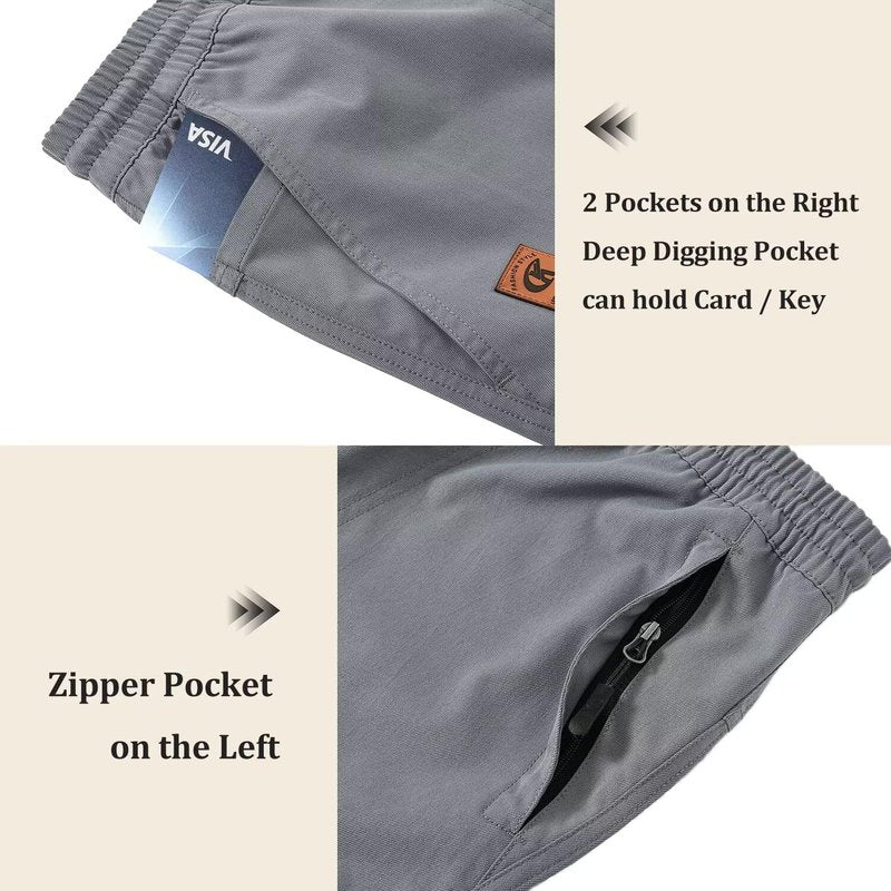 QPNGRP Men's Stretch Waist Casual Grey Shorts with 5 Pockets Include 1 Zipper Pocket 34