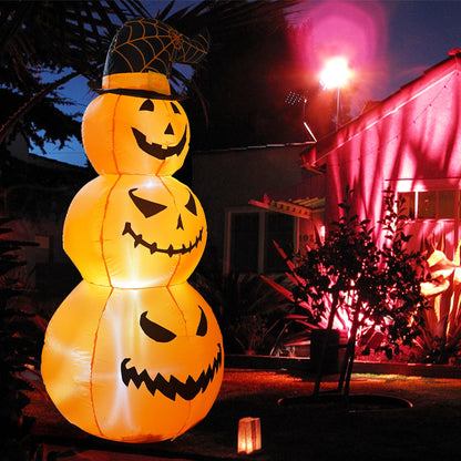 Hourleey 5 FT Halloween Inflatables Outdoor Stacked Pumpkins with Witches Hat, Halloween Blow Up Yard Decorations with Built-in LED Lights for Indoor Outdoor Party Garden Lawn Holiday Decor