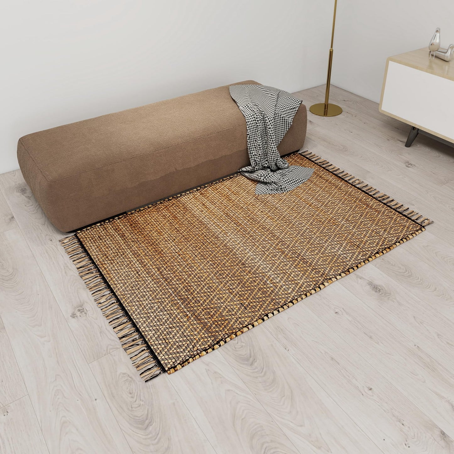 Eco Crave Handmade Jute Area Rug 3x5 ft – Brown & Black Diamond Pattern Natural Hand-Woven Low Pile Non-Slip High Traffic Area Floor Rug for Indoor Outdoor, Farmhouse Boho Area Rug, 36x60 Inches