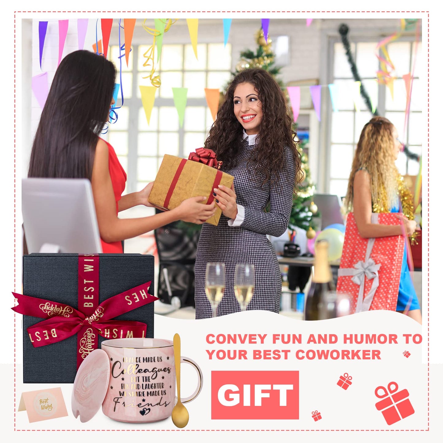 Best Friend Birthday Gifts for Women, Friendship Gifts for Women, Unique Birthday Valentines Day Gift Ideas for Her, Friends Female, Besties, BFF Ceramic Marble Coffee Mug Gift Box Printed Gold 14 oz