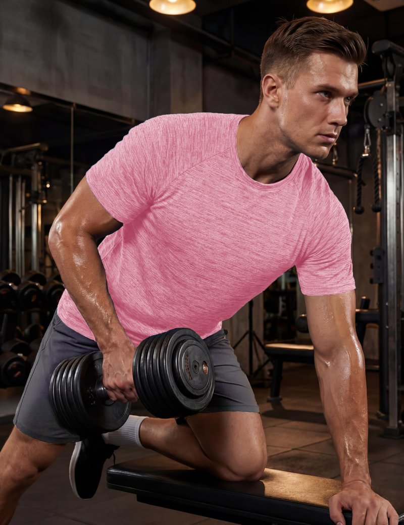 MAGCOMSEN Short Sleeve Shirt for Men Moisture Wicking Shirts Cooling Lightweight T-Shirt Athletic Gym Tee Summer Pink-L