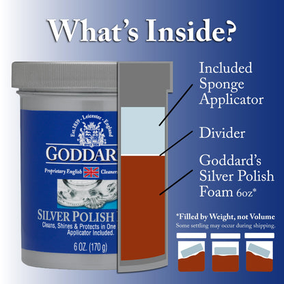Goddard's Silver Polish Foam – 170 grams – Silver Cleaner & Tarnish Remover with Applicator – Cleans, Shines & Protects – Silverware, Jewelry, Antiques, Cutlery, Trays, Tea Sets and More