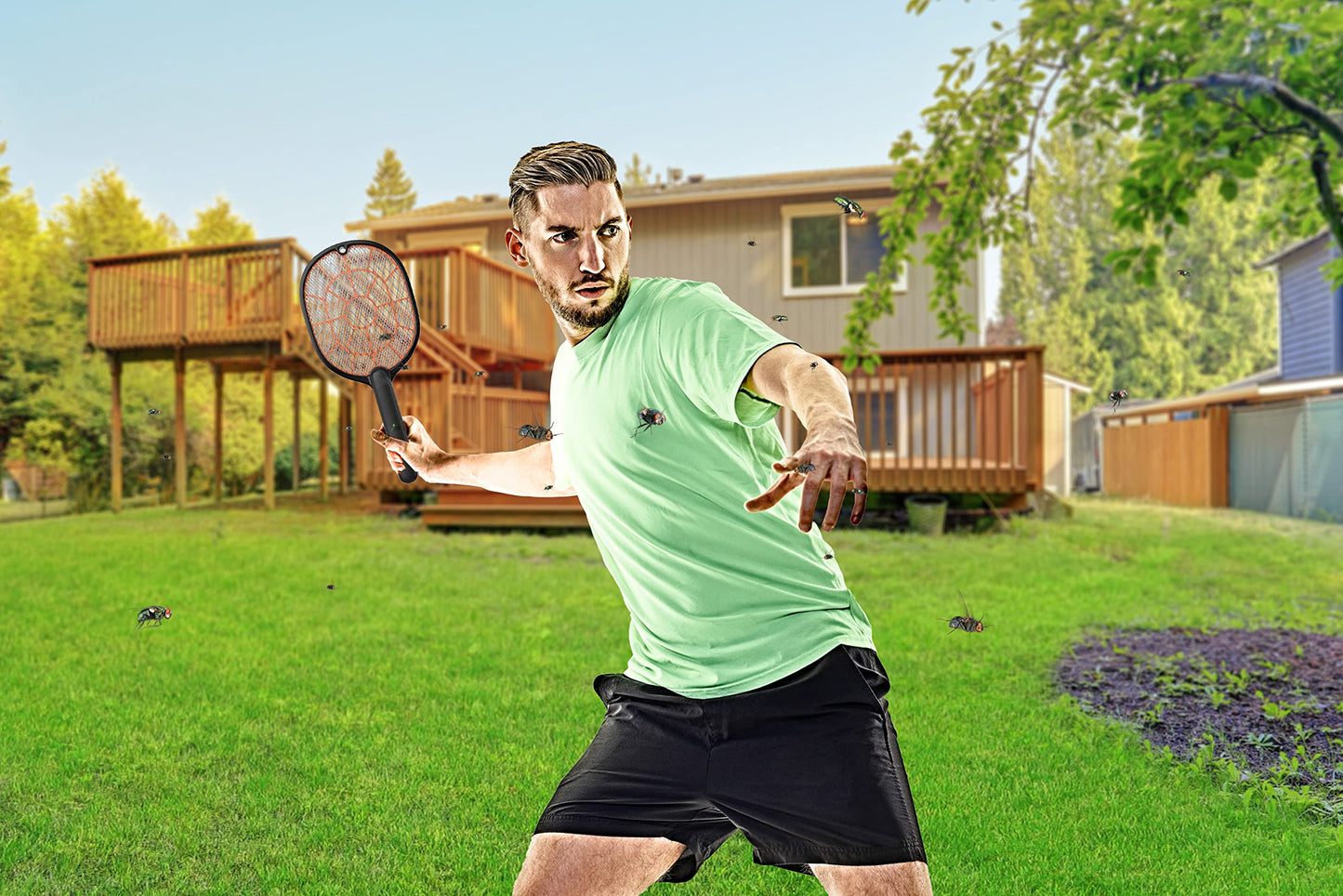 Bug Zapper Racket – Electric Fly Swatter for Gnats, Mosquitoes, & More – Harmless-to-Humans Outdoor Bug Zapper Battery Operated – Handheld Electric Fly Swatter –Indoor Racket