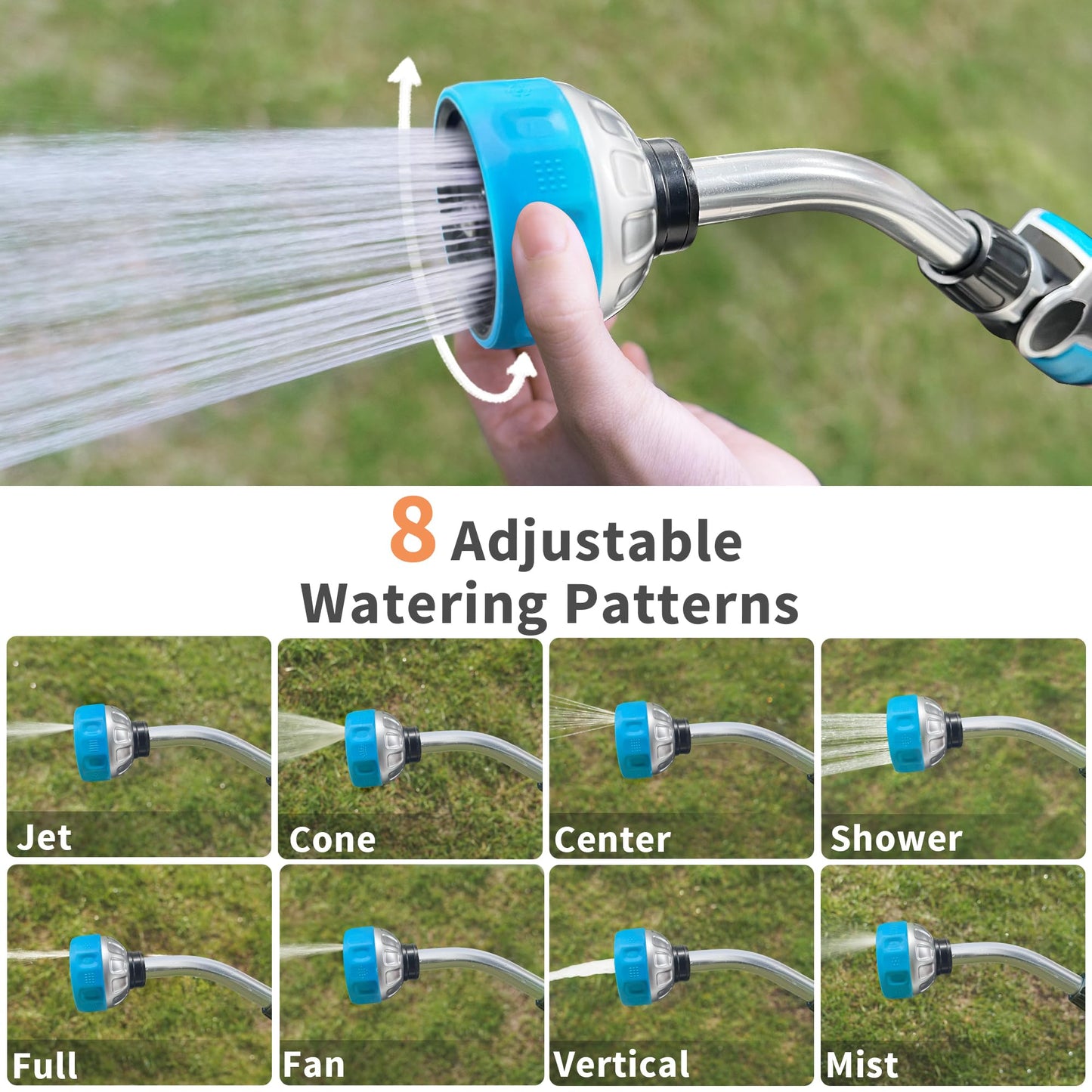 Diivoo Watering Wand Heavy Duty, Metal Garden Hose Wand with 8 Spray Patterns, 14 Inch Long Hose Nozzle Sprayer with Thumb Flow Control & 145°Spray Angle, Ideal for Plants,Flowers,Car