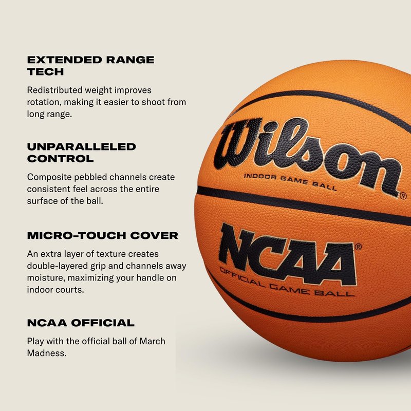 WILSON NCAA Evo NXT Indoor Game Basketball - Size 6-28.5",Orange