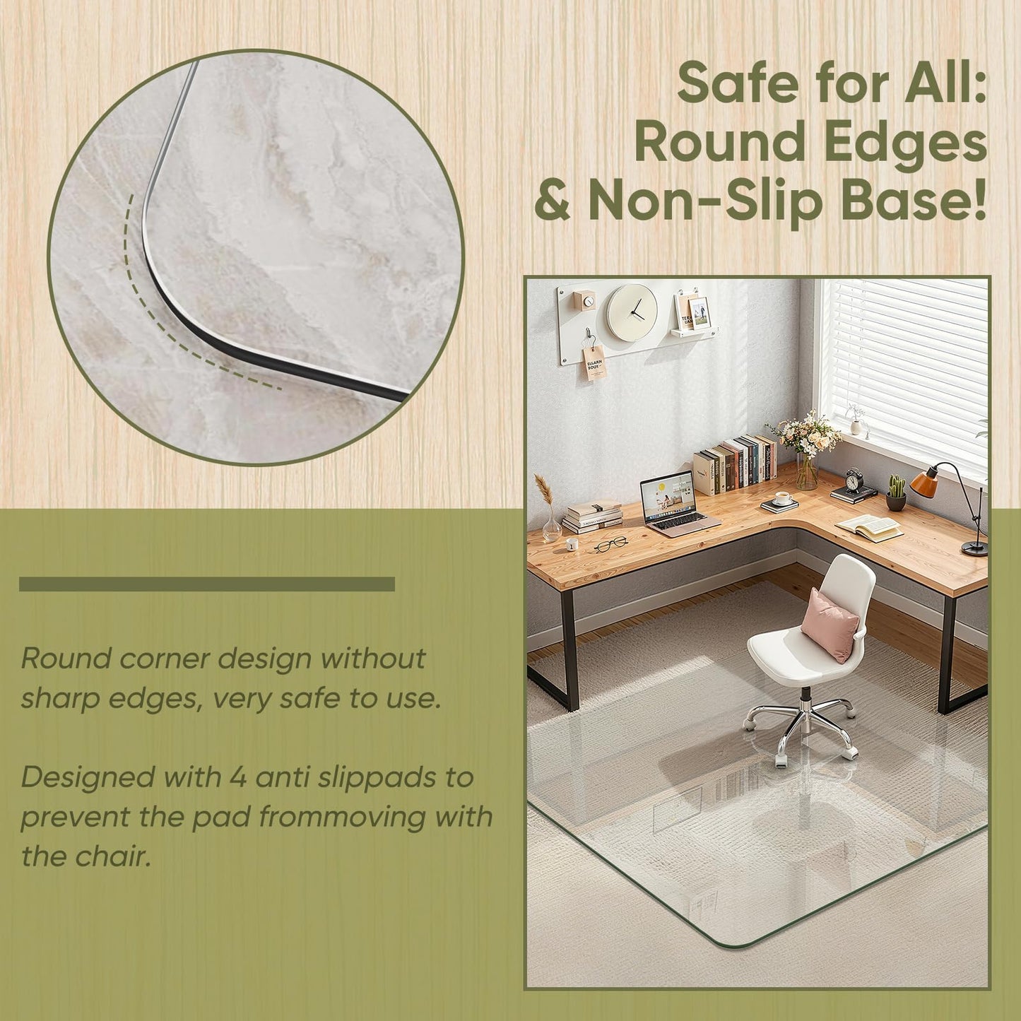Furnbar 48" x 72" Office Chair Mat for Carpet, Tempered Glass Chair Mat with Rounded Corners and Polished Edges, Desk Floor Mat for Carpet, Hardwood Floor, Office