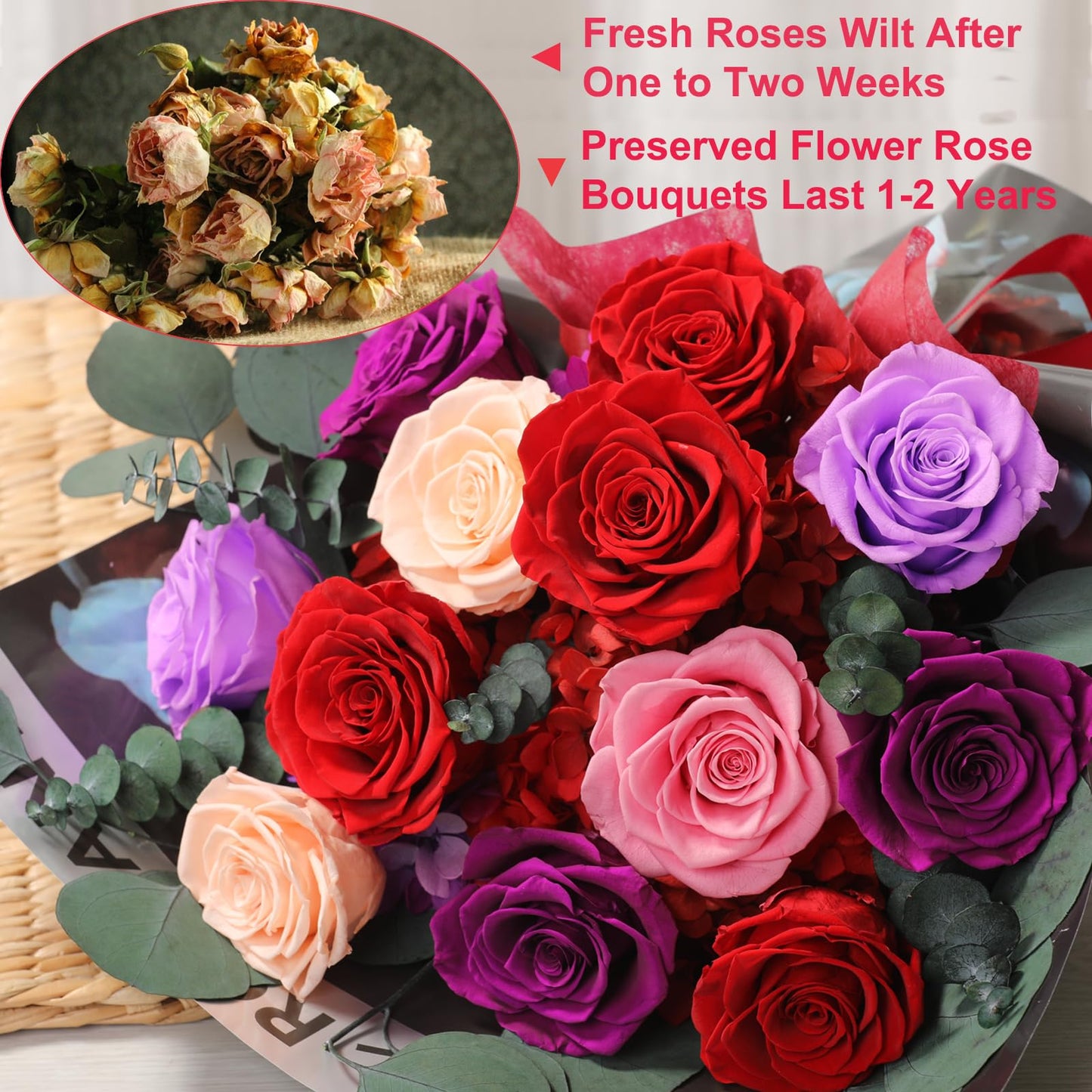 lovenfold Flowers for Delivery,Preserved Flowers Bouquets,Purple Rose Bouquets That Last 1-3 Years,Birthday Flowers Gifts for Women Mom Grandma Wife Friends