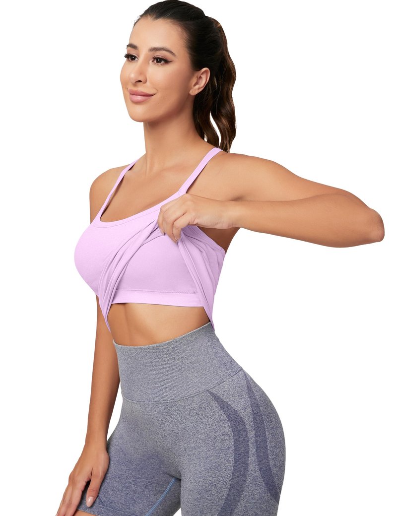 MathCat Workout Tank Tops for Women with Built in Bra, Sleeveless Gym Tops Seamless Racerback Athletic Yoga Shirts Lilac