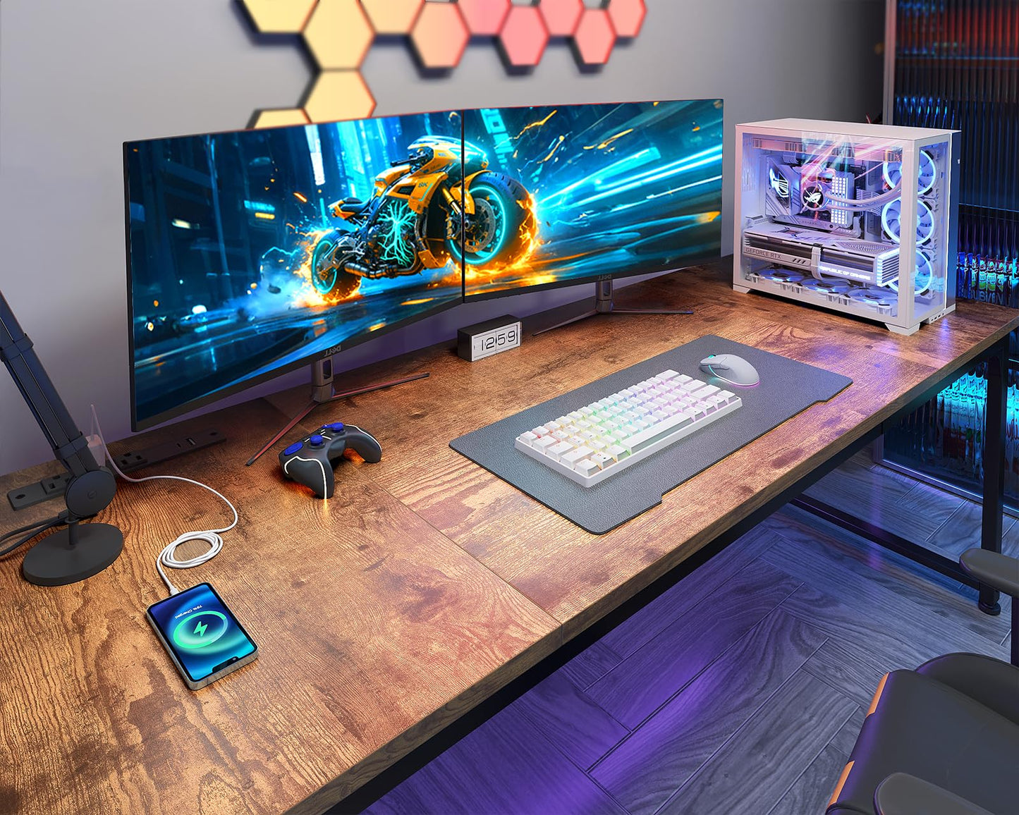 Coleshome 71 Inch Computer Desk with USB Ports, Large Office Desk, Long Study Student Writing Desk, Rustic Brown