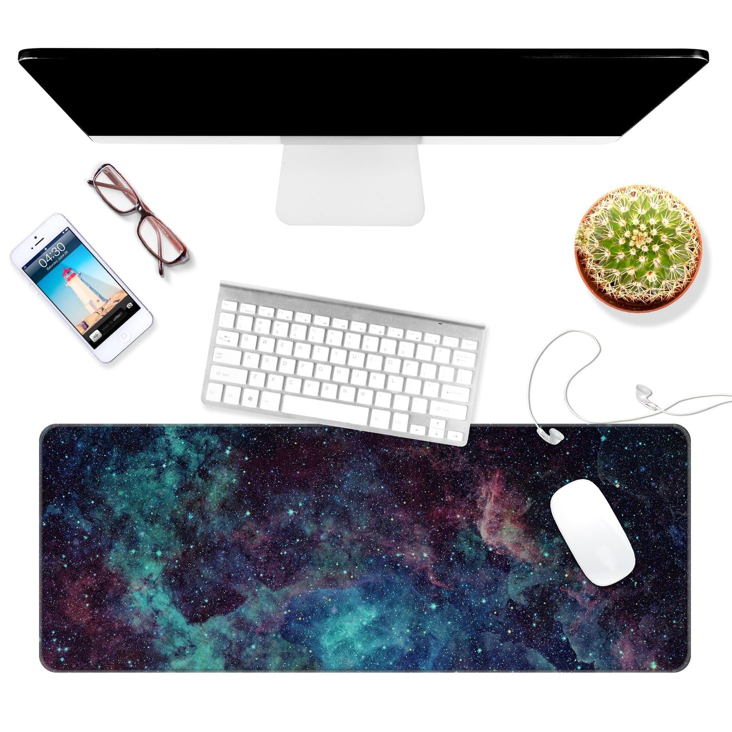 Dynippy Thin Extended Gaming Mouse Pad （31.5 * 11.8 * 0.08 inch） with Stitched Edges Large , Long XXL Keyboard and Mouse pad Desk Mat for Gaming Office & Home - Galaxy Space