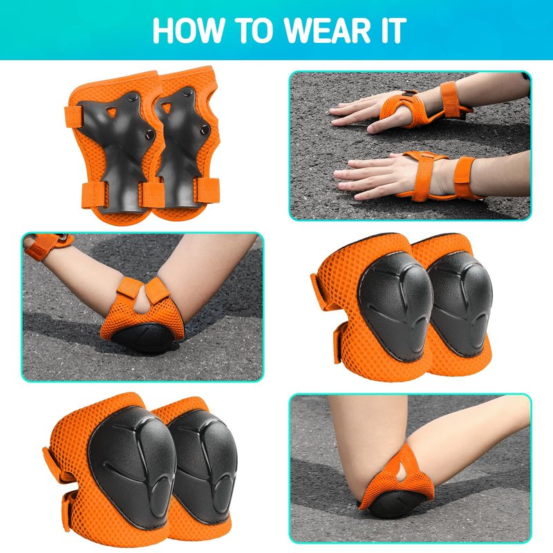 Wemfg Kids Protective Gear Set Knee Pads for Kids 3-14 Years Toddler Knee and Elbow Pads with Wrist Guards 3 in 1 for Skating Cycling Bike Rollerblading Scooter