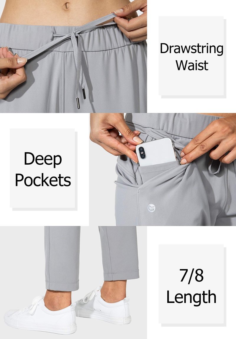 G Gradual Women's Pants with Deep Pockets 7/8 Stretch Sweatpants for Women Athletic, Golf, Lounge, Work (Light Grey, Large)
