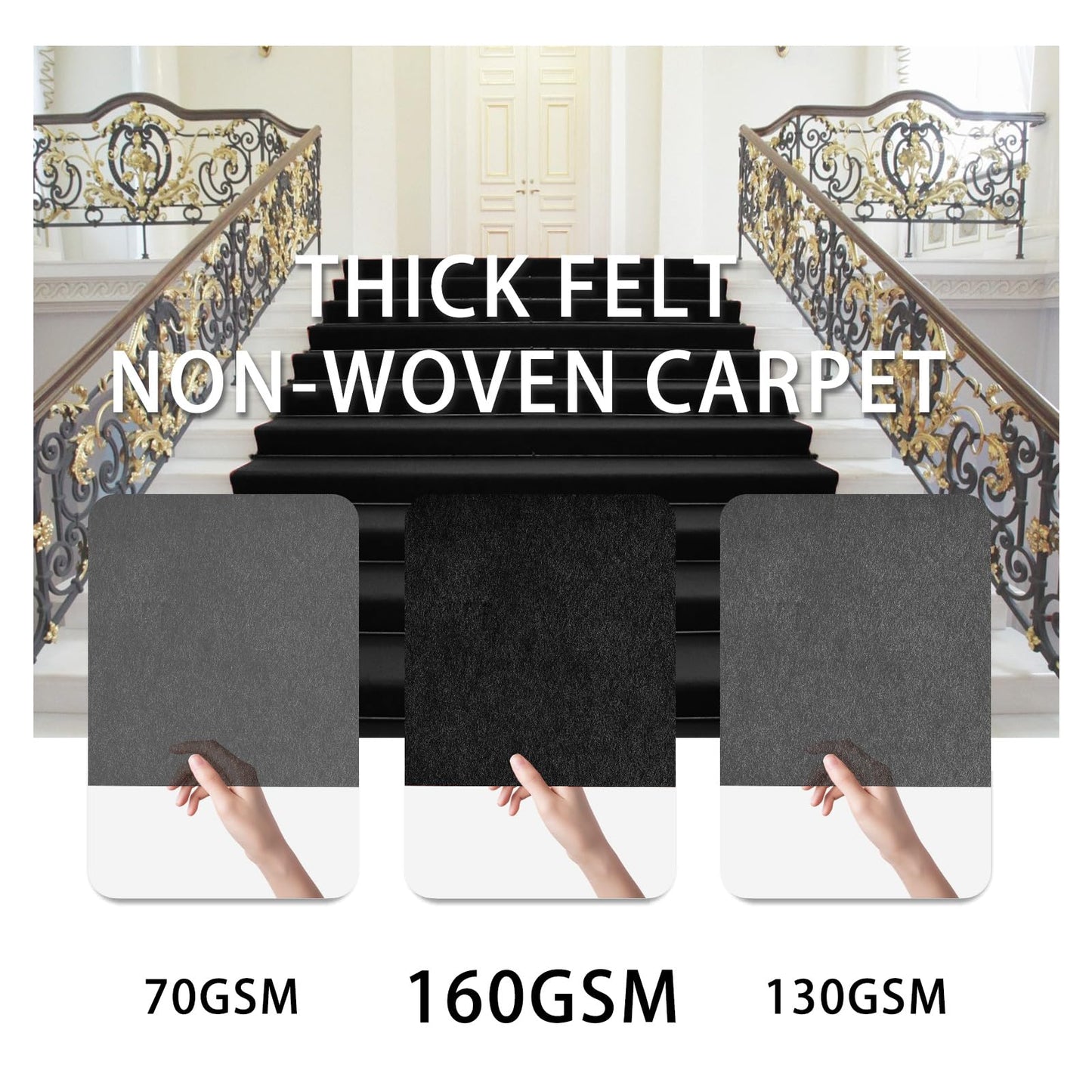 VOK Black Aisle Runner Carpet Rugs for Partys & Events, Premium 160 GSM Felt Non-Woven Fabric Runway Rug for Step, Ceremony Parties and Hollywood Oscars Runway (Black, 3X15 ft)