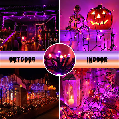 LYHOPE Orange & Purple Halloween Lights, 72ft 200 LED Battery Operated Halloween String Lights with 8 Modes, Waterproof Battery String Light for Outdoor & Indoor, Patio, Lawn, Yard, Holiday Decor