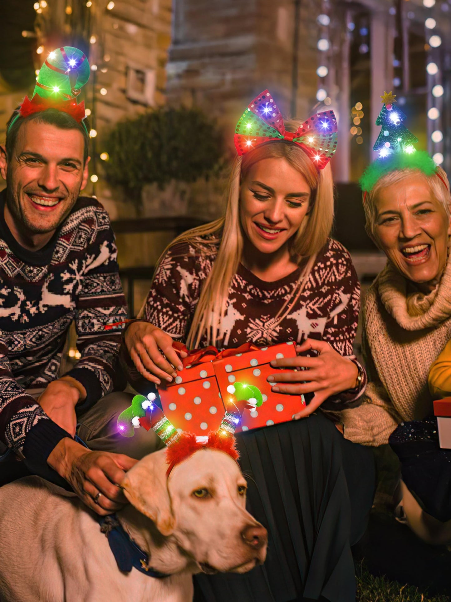 HOVACY Christmas 6 PCS LED Light Up Headband, Reindeer Antler Santa Hat Christmas Tree Leprechaun Hat Bow Hair Hoop for Xmas Holiday Party Favors Adults Women