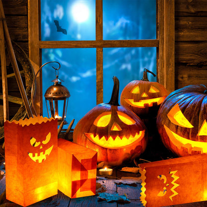 Outus 20 Pieces Halloween Pumpkin Bags Candle Luminary Paper Lantern Bags for Halloween Wedding Party Decoration