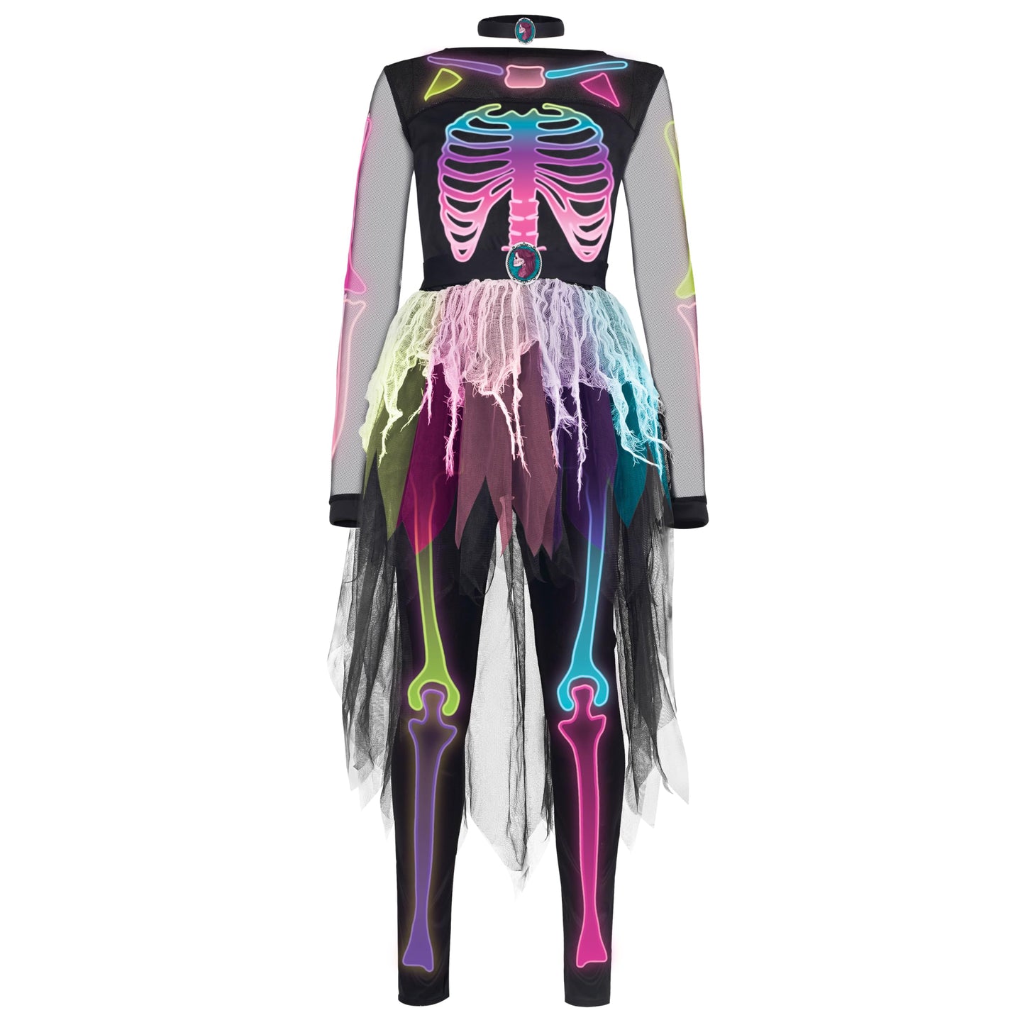 Spooktacular Creations Funky Skeleton Tutu Dress for Girls, Punky Bones Colorful Skeleton Costume for Halloween Dress Party-S