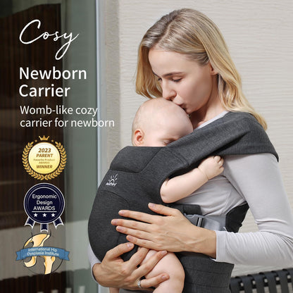 MOMTORY Baby Carrier for Newborns from Birth, Comfortable Hip Seat for Baby, Ergonomic Carrier for Newborn to Toddler with Velcro Fastening, Easily Adjustable Hip Carrier, 3-12 kg, Black