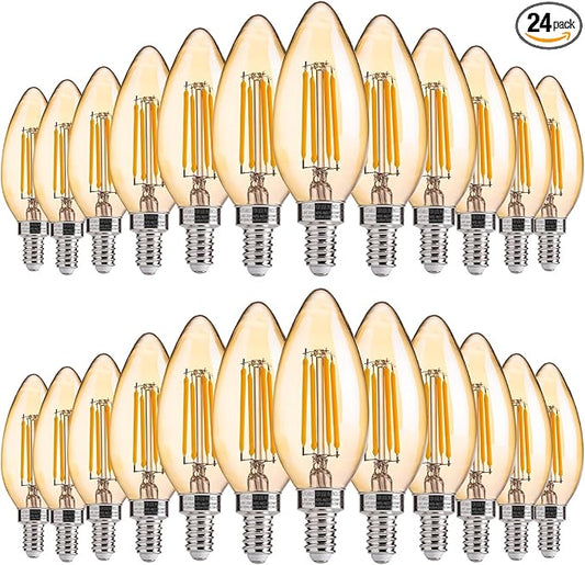 FLSNT Amber LED Candelabra Light Bulbs 40W Equivalent, B11 E12 LED Chandelier Bulbs, 2200K Warm White, Dimmable, 330LM, 24 Pack UL,CA65 Listed.