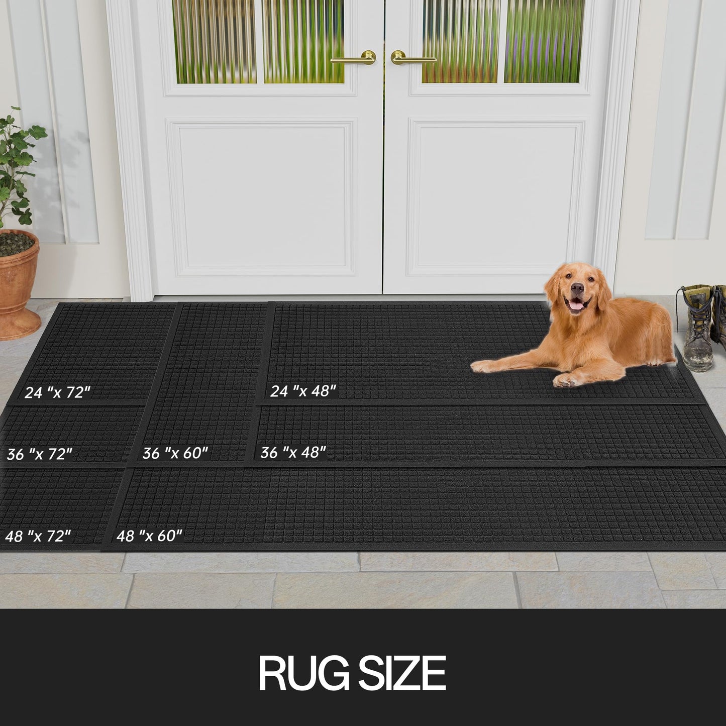 Cybstrax Front Door Mat Indoor Outdoor, 36"x48" Heavy Duty All-Weather Doormat, Non-Slip Waterproof Absorbent Commercial Floor Mat for Garage, Patio, High Traffic Areas