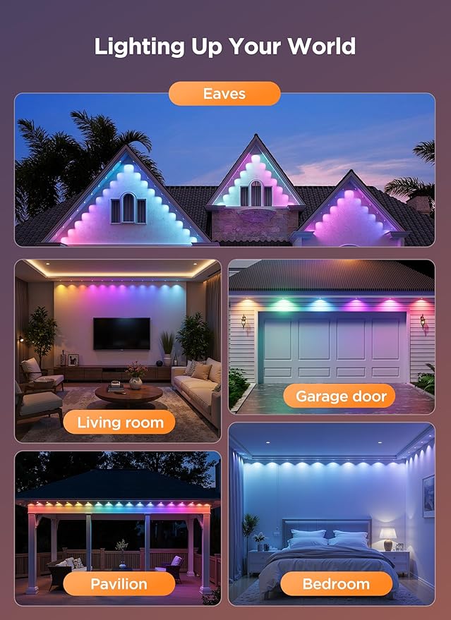 Permanent Outdoor Lights, 150FT with 96 Smart RGBIC LED Lights, DIY Scene Mode, IP68 Waterproof Christmas Lights for Daily and Accent Lighting, Outdoor Decor, House Roof, Holiday Decorations
