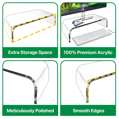 AMT Premium Acrylic Clear Monitor Riser Laptop/PC/Multimedia Monitor Stand for Home Office